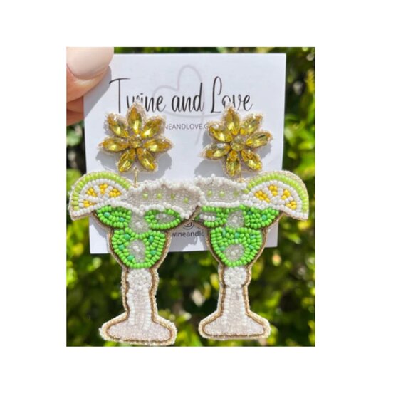 Fun Hand Beaded Margarita Earrings - Picture 3 of 3